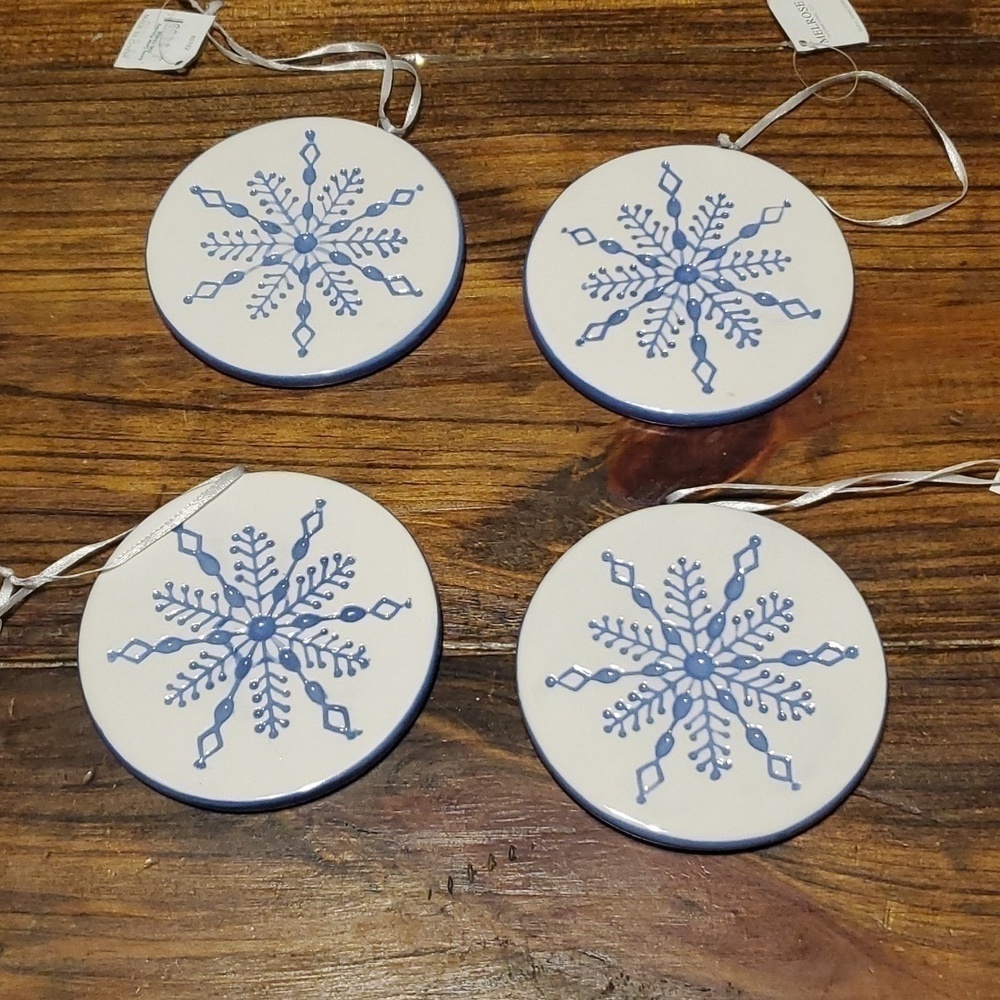 Melrose Ceramic Disk Snowflake Ornaments Set of 4